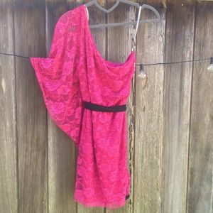 One Shoulder, hot pink lace dress. Size Medium.